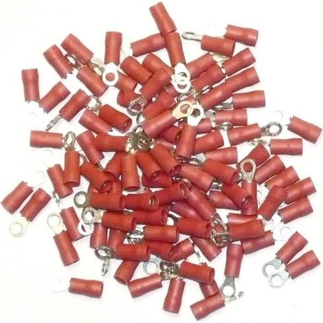 Terminales eléctricos aislados de crimpado con 3 ojales rojos - paquete de 100