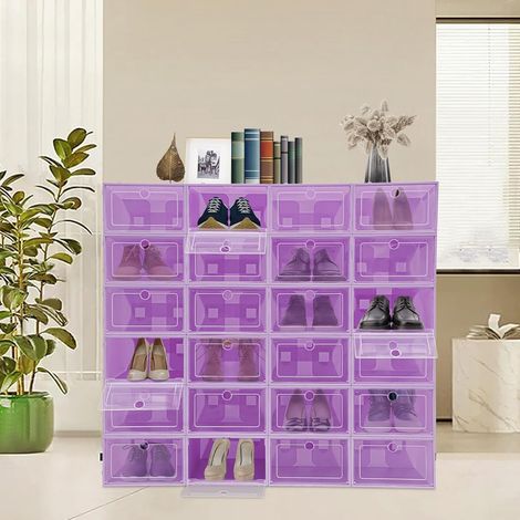 Boîtes à Chaussures Lot de 24 Boite Rangement Chaussures Empilables Avec Couvercle Transparent,Pliables Organisateur,pour Femmes/Hommes violet (1/5)