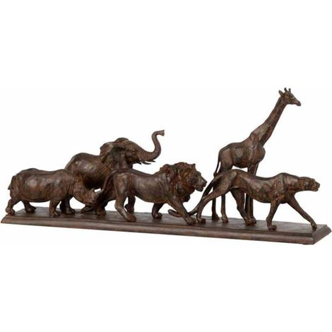 Statue Déco "5 Animaux" 51cm Marron