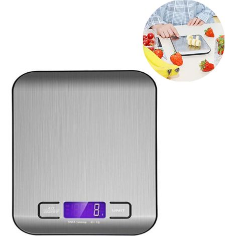 Balance numérique professionnelle, balance de cuisine électronique avec écran LCD - précision exceptionnelle jusqu'à 1 g (poids maximal de 5 kg) - couleur argentée-AquaForge (1/5)