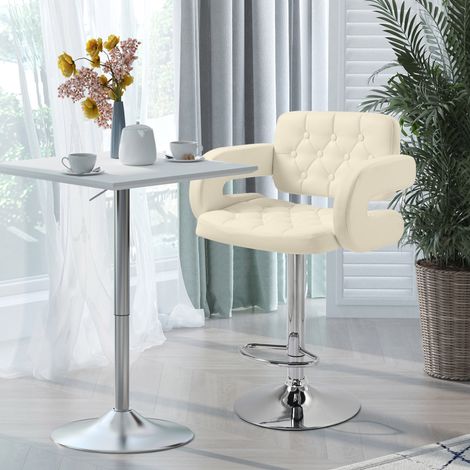 Tabouret de bar pivotant chaise de bar réglable en hauteur comprenant dossier repose-pieds et accoudoirs 61x50x94-114cm blanc (1/4)