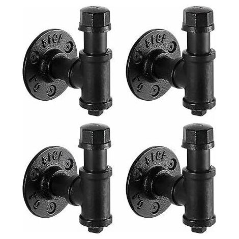 Gancho industrial para abrigos, gancho de pared resistente, gancho de toalla giratorio negro, gancho de tubo de hierro, 4 piezas (1/5)