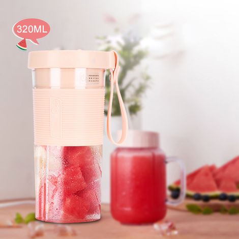 Extracteur de jus électrique portable avec tête rechargeable USB à 3 lames, 320 ml, rose. (1/5)