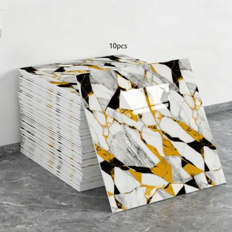 Un juego de 10 paneles de papel pintado autoadhesivos con estampado de mármol (no son azulejos reales, dimensiones: 30 x 30 x 0,2 cm). (1/5)