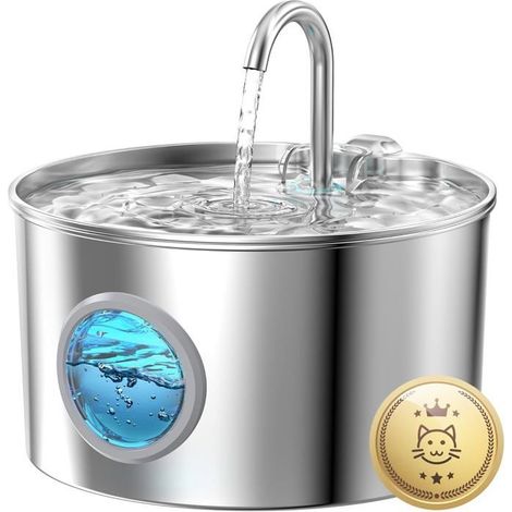 Fontaine a Eau Chat INOX: Fontaine à Eau pour Chat Automatique - 2,2L Distributeur Chien avec 1 Filtre + 1 éponge - Silencieux (1/5)