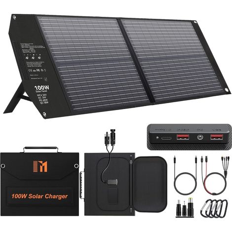 Panneau Solaire Portable 100W, Charge Rapide PD 65 W, 24 V MC4 DC QC3.0 Chargeur Solaire Pliable USB-A, USB-C pour Centrale électrique, Générateur, Camping, Caravaning, Vie Hors Réseau (1/5)