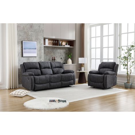 Manual Reclining Sofa Collection Sectional Couches Set Grey - 3+1 Seater Sofa Set (1/5)