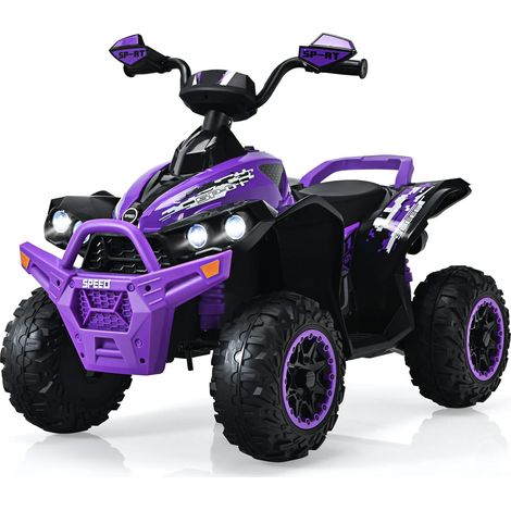 COSTWAY Quad Coche Eléctrico para Niños con Velocidad Regulable, 12V Vehículo de Juguete a Batería con Luces LED, Música y Pedal, Camión Eléctrico para Niños de 3 a 8 Años (Morado)
