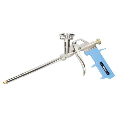 Ferrestock FSKPOL001 Pistola para espuma de poliuretano, cuerpo de aluminio con recubrimiento de níquel, gatillo de presión de flujo regulable, tornillo de regulación de latón, empuñadura ergonómica,  (1/5)