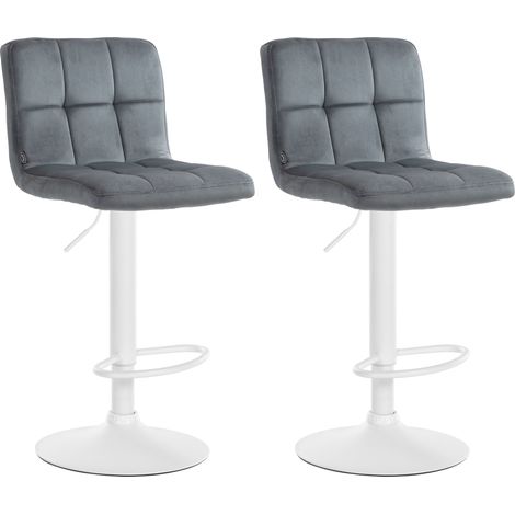 Set di 2 sgabelli da bar in velluto grigio scuro con cuciture decorative in metallo bianco piede a tromba 100004402