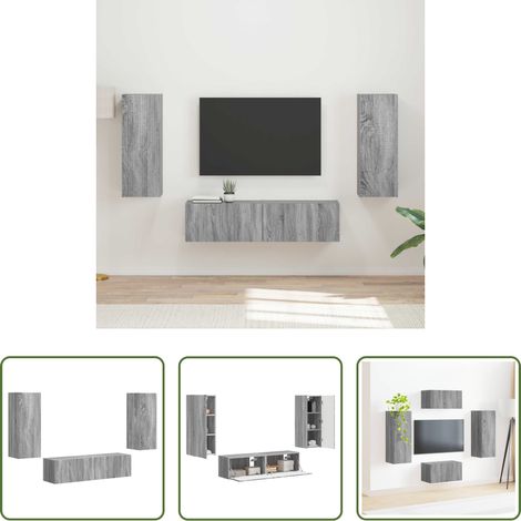 vidaXL Wohnzimmermöbel - TV-Schrankset Wandmontiert 2 pcs Graues Sonoma Holzwerkstoff (1/5)