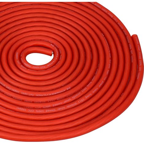 Câble d'alimentation de batterie GA de 7,6 m - 4 AWG - Fil de terre rouge givré - Cuivre OFC (1/5)