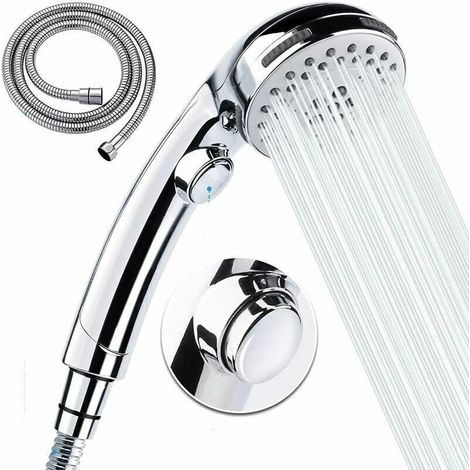 ALLIANDISDouchette à main avec tuyau flexible - 5 réglages de jet Pommeau de douche amovible à haute pression avec interrupteur marche/arrêt - Chrome (A) (1/5)