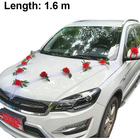 Plaque Fleurie Pour Voiture - Support À Ventouse En Silicone - Décoration Mariage Voiture - Ensemble Ruban Nœud Papillon Et Ourson Peluche - 1 Pièce (1/5)