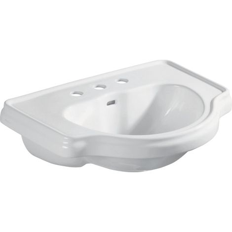 Lavabo RETRO en céramique 62x45,5cm, encastrable, 3 trous pour mitigeur, blanc
