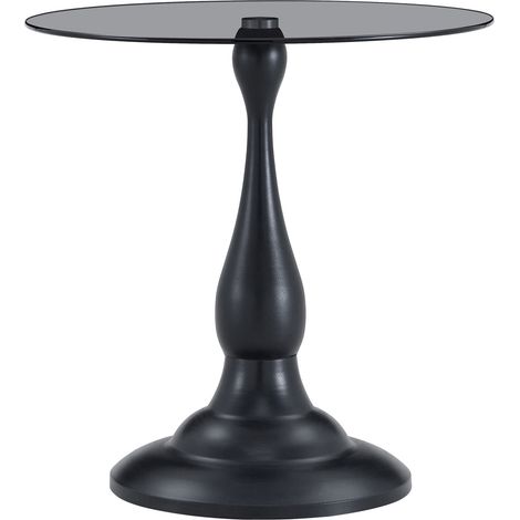 Table d'appoint ronde en verre trempé, design moderne, piètement métal noir stable, format compact pour salon, chambre ou près du canapé - CHICFURN (1/5)