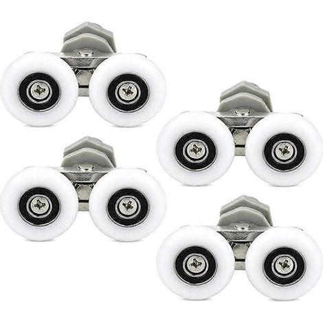 Lot de 4 roulettes doubles pour porte de douche coulissante, roulettes de rechange pour rails de porte de douche coulissante de salle de bain, diamètre 19 mm (1/5)