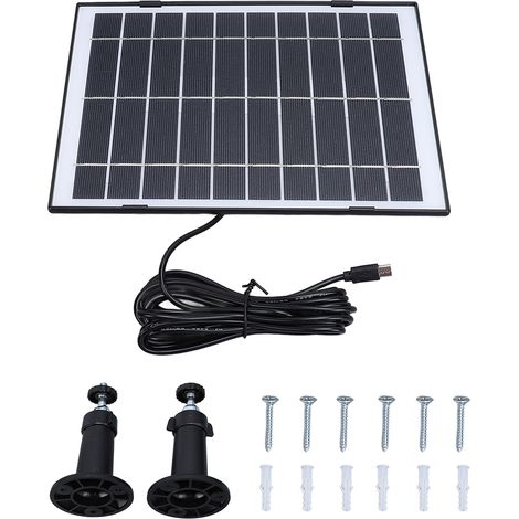 Ortviai Panneau Solaire 10 W pour Caméra de Sécurité Extérieure sans Fil – Monocristallin IP65 avec Support Double et USB Micro (1/5)