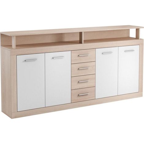 Home Heavenly® - Mueble aparador de salón-comedor LUANA, con 4 puertas 4 cajones. 190X95,4x31,9 cm. Color: Roble-Blanco (1/5)