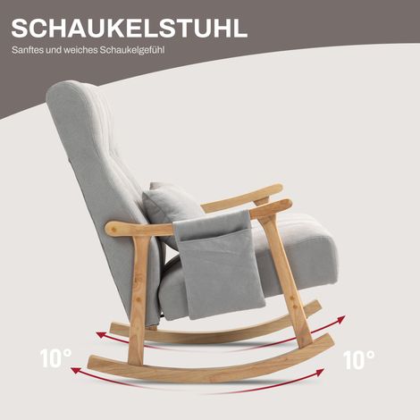Fauteuil berçant large avec coussin lombaire, armature en bois d'hévéa, charge max 120 kg, gris (1/4)