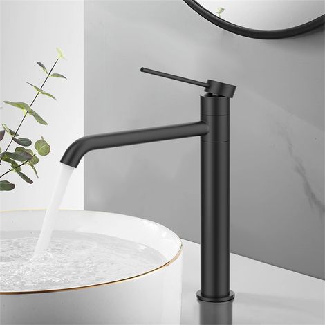 Wasserhahn Bad aus Edelstahl Badarmatur Schwarz Waschbecken Armatur mit hohe Ausflauf Mischbatterien 360° Schwenkbar Waschtischarmatur Schwarz