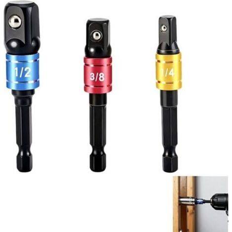 3 Pieces Impact Socket Adapters, 1/2 to 1/4 Inch Socket Adapter, Screwdriver Bit, Impact Driver Bit, 1/4 Inch Hex Drive for 1/4 Inch, 3/8 Inch and 1/2 Inch Sockets (1/5)