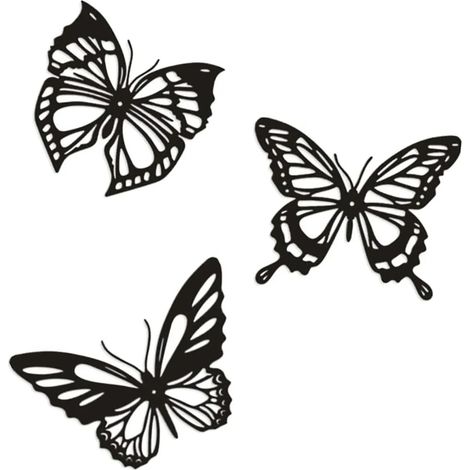 3 ensembles de papillons métalliques à pendre de décoration papillons noirs murs métalliques à pendre de décoration de style idyllique maison bureau décoration chambre (1/5)