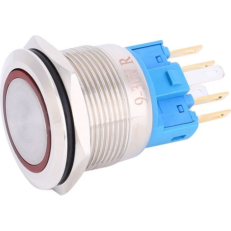 Lot de 2 boutons de réinitialisation annulaires en acier inoxydable 22 mm, 22 V CA, 6 broches, de remplacement, rouge (1/5)