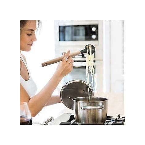 Louche en silicone avec manche en bois, résistante à la chaleur jusqu'à 251 °C, sans BPA, noir/beige, code (1/5)