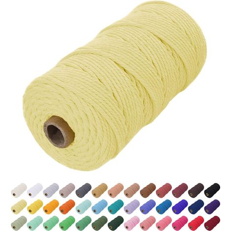 Corde Macramé 2mm x 200m, Fil Macramé Coton Corde Coton Naturelle, Ficelle Cordon Macramé Cordelette 2mm pour Tenture Murale, Porte Plante Mural, Rideau, Décoration Bohème (Jaune Clair) (1/5)