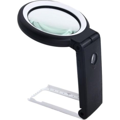 Lupa de Pie con Iluminación LED - 10X y 30X - para Inspección de Joyas Monedas y Lectura - Soporte Plegable - Negro (1/5)