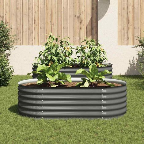 Jardinière, Pot de Fleurs d'extérieur, Lit surélevé de jardin 160x80x44 cm Acier galvanisé Gris OIB6885E (1/5)