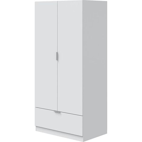 Kleiderschrank 2-türig Budoia, Schlafzimmer-Schrank mit Einlegeboden, 51x170h cm Weiß (1/5)