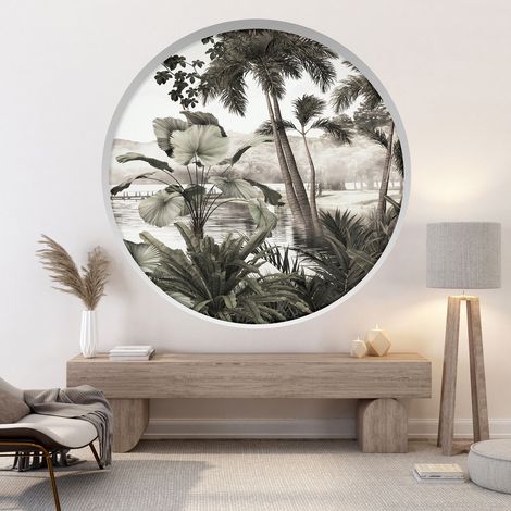 Stickers Trompe l'oeil Arche ronde - Forêt Tropicale - Diamètre 30 cm (1/4)