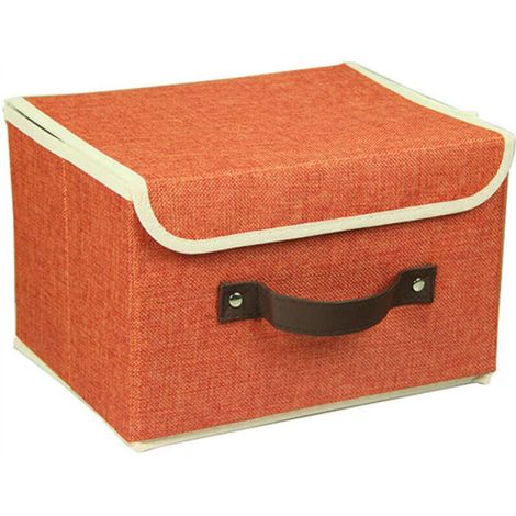 Boîte de rangement pliable orange 38 x 25 x 25 cm, carton épais en coton et lin de haute qualité, boîte de rangement en tissu lavable, 1 pièce (1/5)