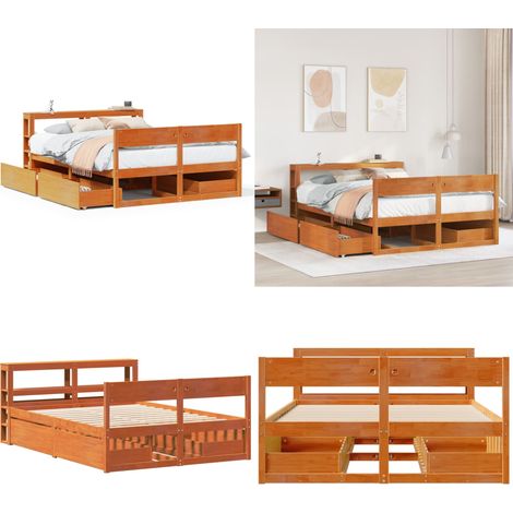 Estructura de cama sin colchón madera maciza marrón 135x190 cm - Estructura de cama - Madera maciza