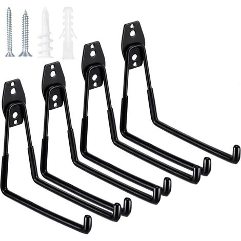 Crochets de garage robustes pour suspendre les outils, crochets de rangement pour garage, crochets muraux utilitaires pour organiser les outils de garage et de jardin (noir)