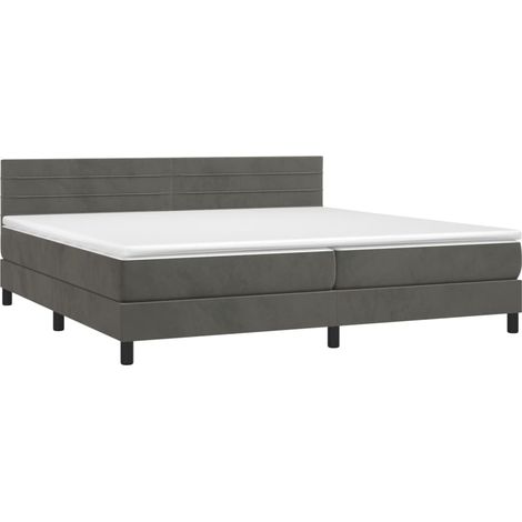 Cadre de lit LED avec sommier tête de lit matelas surmatelas 200x200 cm tissu velours gris foncé TDL0207686