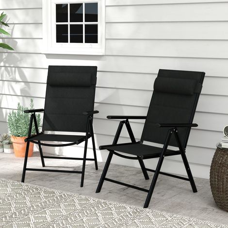Lot de 2 chaises pliantes de jardin avec appui-tĂŞte, accoudoirs et structure en aluminium dim. 54 x 67 x 108 cm Noir (1/5)