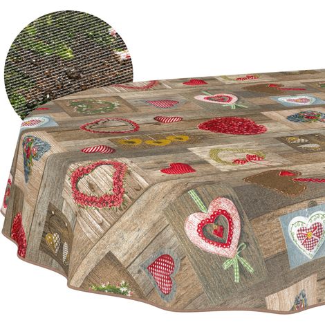 Nappe enduite Cœurs avec Ourlet Ovale 240x140 cm intérieur/extérieur (1/5)