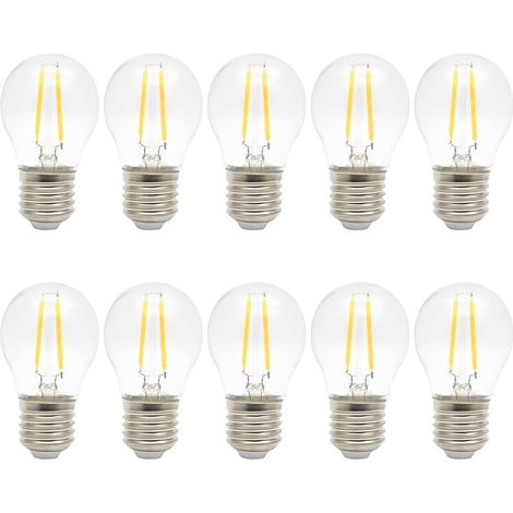 Ampoule LED Filament - Lot 10 - E27 - 2 W - 2700 K (Blanc Chaud) - Verre - Style Vintage - Non Dimmable