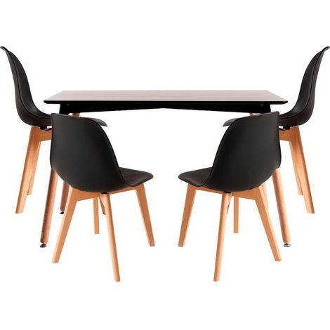 Conjuntos de mesa y sillas - Conjunto Mesa Tower Rectangular 120 x 80 cm Negra y Pack 4 Sillas Kelen - Negro