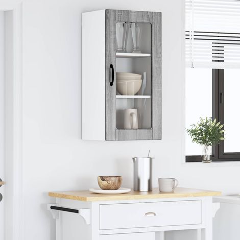 vidaXL Cabinet en verre mural LUCCA 2 pcs Sonoma gris 40 x 31 x 80 cm (1/5)