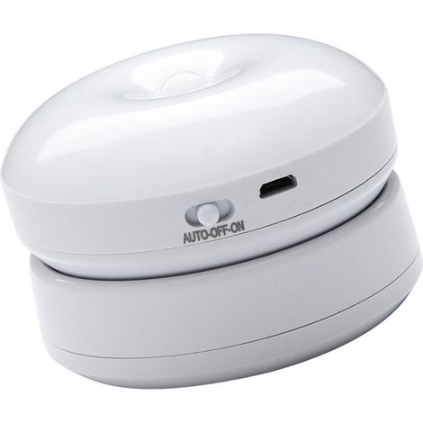 Veilleuse LED rotative à 360° avec capteur de présence, batterie rechargeable, idéale pour la chambre, la table de chevet, l'escalier, le couloir ou un meuble, lumière blanche. (1/5)