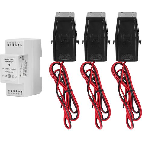 Ortviai Compteur Électrique WiFi Triphasé 4 Fils avec 3 Capteurs de Courant CT 500 A et Relais Intégré – 90-250 V