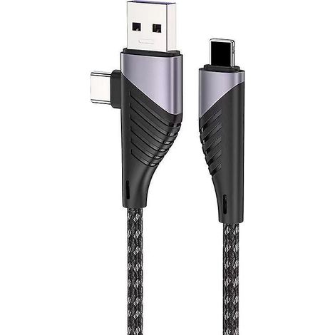 Ein 1,2 m langes, dunkelviolettes 3-in-1-Winkelladekabel mit USB-A- und Typ-C-Anschluss, kompatibel mit Apple PD, 66-W-Schnellladung, geeignet für Huawei- und Apple-Smartphones (1/5)