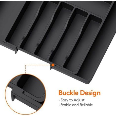 Range couverts extensible pour tiroir - - Extensible 33–57 cm - 8 compartiments - PP sans BPA (1/4)