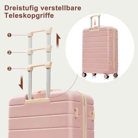 Set de valises ABS rigides M-L-XL, valises durables à roulettes pivotantes et cadenas, avec trousse de toilette, rose (1/5)