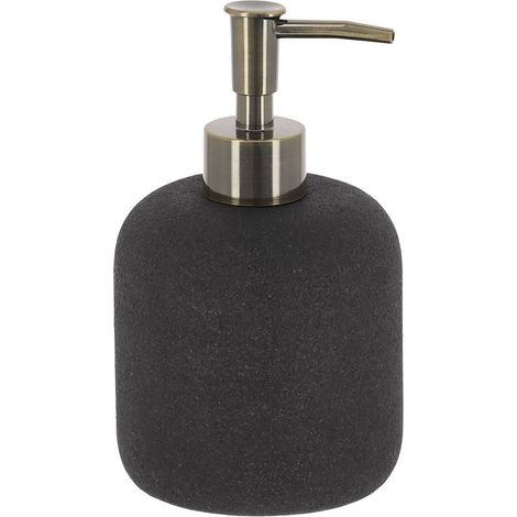 Distributore di sapone rotondo, effetto grezzo, in poliresina, con pompa in bronzo, 400 ml - grigio antracite - Tendance
