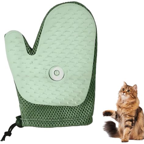Gant dépilatoire pour animaux : Combine spray de toilettage et brossage — Gant électrostatique haute efficacité amélioré (Vert) (1/5)